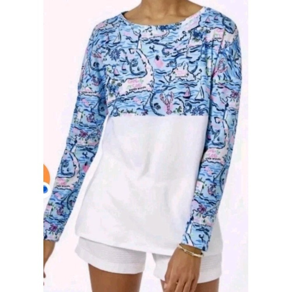 Lilly Pulitzer Finn Lightweight Top Bali Blue Lilly Loves Cape Cod Womens XXS